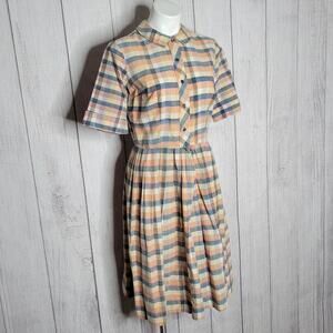 Vintage 60s COS COB Genuine Bleeding Madras Plaid Shirt Dress